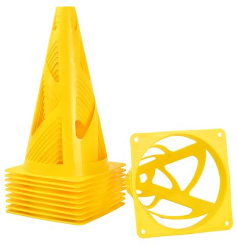 Ehuihuan 10 Stück Trainingshütchen Fußball, Pylonen Kinder, Hütchen Fussball, Fußballtraining Kegel, Markierungskegel 18cm für Kinder, Fußballsport, Reitsport, Heimfitness (Gelb A)
