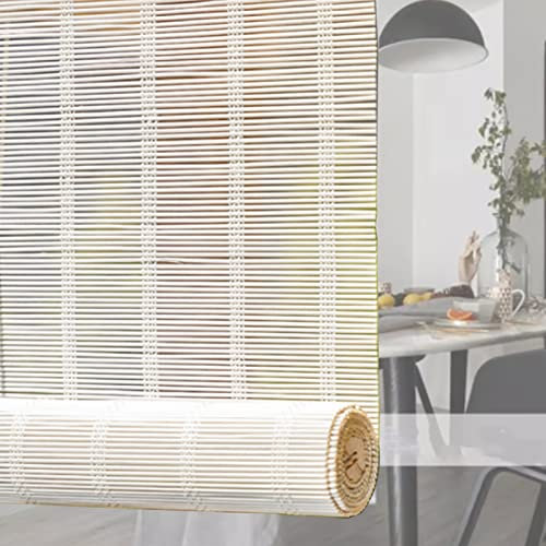 Weißer Bambus-Rollos für den Außenbereich, Lichtfilterung, Holzrollos, 45 % Schattierungsrate, Seitenzug, für drinnen und draußen, Veranda, Terrasse, Fenster, anpassbar, 109,2 x 221 cm