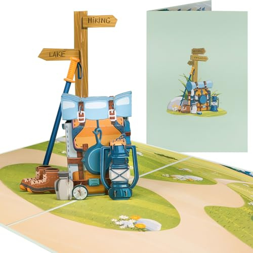 Sweetpopup® 3D Pop-Up Karte Wandern & Camping – Outdoor Glückwunschkarte für Wanderer & Camper – Geschenk für Geburtstag, Reise & Abenteuer / 070