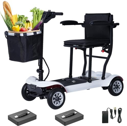 PAISEEC Ultra Lightweight Mobility Scooter for Adults, Electric Powered Mobility Scooter, 39.7 lbs Folding Design with 2 Lithium Batteries, Travel up to 18.6 Miles Airline Approved-White