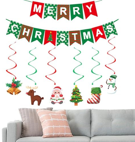 Cartel de Feliz Navidad para interiores, juego de decoraciones de techo de Navidad, decoración de remolino de Navidad, decoración de cumpleaños para Navidad, hogar, exteriores, suministros de
