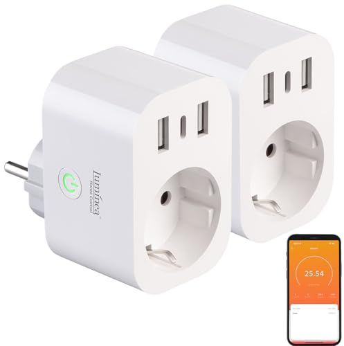 Luminea Home Control Elesion WLAN Steckdose: 2er-Set WLAN-Steckdose m. Energiekostenmesser, 1x USB-C 20W, 2x USB-A (Zeitschaltuhr App, mit Buchse, Dose)