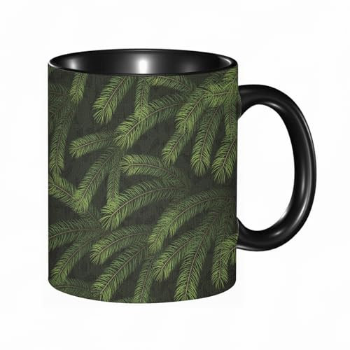 reyawdf Original Tasse mit lustigem Design,Lebendige Tanne,Kiefer,Äste,Bäume,Nadelbäume,immergrüner Naturwald,330ml, für Kaffee- und Teeliebhaber, als Geschenk für Weihnachten, Geburtstag und mehr