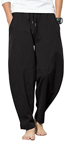 LAOARA Pantalon d'été en lin pour homme - Long - Taille élastique - Décontracté - Avec poches