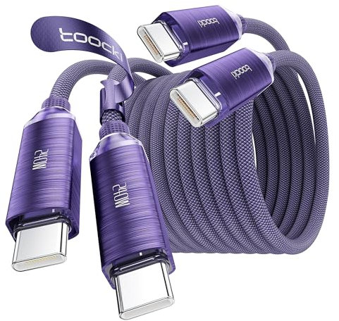 toocki Cable USB C 240W PD3.1 Carga rápida [2 piezas, 2m], Trenzado Nylon para iPhone 17/iPhone 16 Pro Max/15, Galaxy S24/S23, MacBook (Morado)