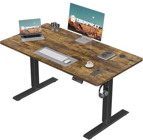 TRIUMPHKEY Höhenverstellbarer Schreibtisch 110 x 60 cm, Schreibtisch Höhenverstellbar Elektrisch, Ergonomischer Steh-Sitz Tisch Computertisch für Home Office, Braun