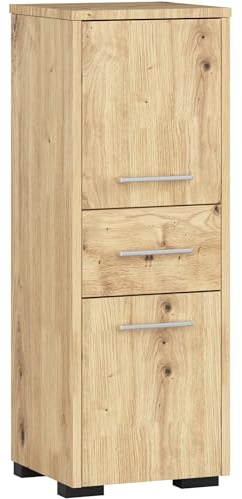 AKORD Badezimmerschrank schränke | Badezimmer kommode | FIN 85 2D1SZ, 2 Türen und 1 Schublade, B30 x H85 x T30 cm, Gewicht 25 kg, auch als Hängeschrank für Wandmontage verwendbar | Artisan-Eiche