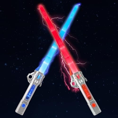 2 Stück Laserschwert Kinder, 24 Farben USB-C Lade Lichtschwert mit Kampf Soundeffekten, 2 in 1 Retractable Lichtschwert Duell Schwert für Kinder Erwachsene Geschenk Halloween Weihnachten Cosplay