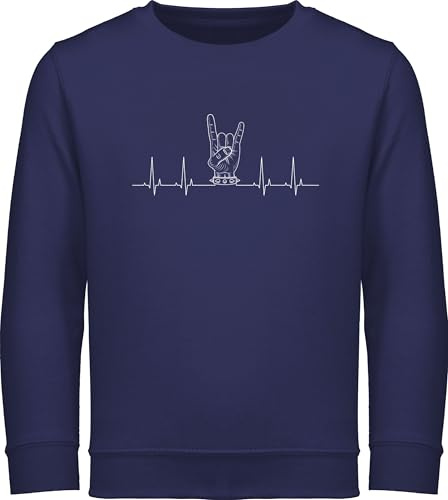 Shirtracer - Sweatshirt Kinder Pullover für Jungen Mädchen - & - Herzschlag Heavy Metal Handzeichen Pommesgabel I Metalfan Geschenk Metal Head I Rockiges Geschenk Rocker I Rock Fan