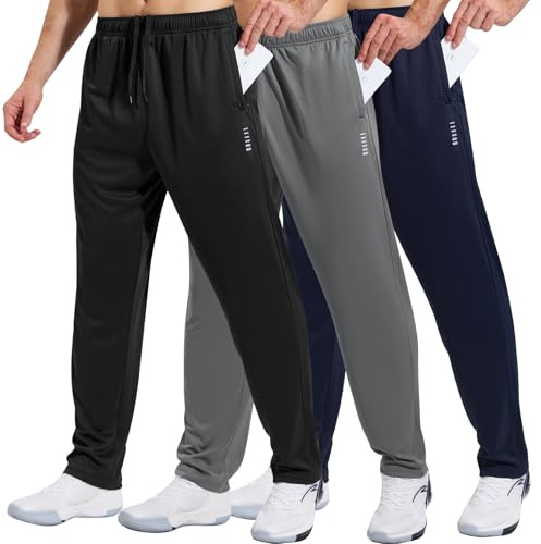 HUAKANG 3 Pack Joggers for Men Tracksuit Bottoms Men Sweatpants Lightweight Jogging Trousers Sports Casual Running Pants with Zipper Pockets (3029 Black Light Gray Navy M)