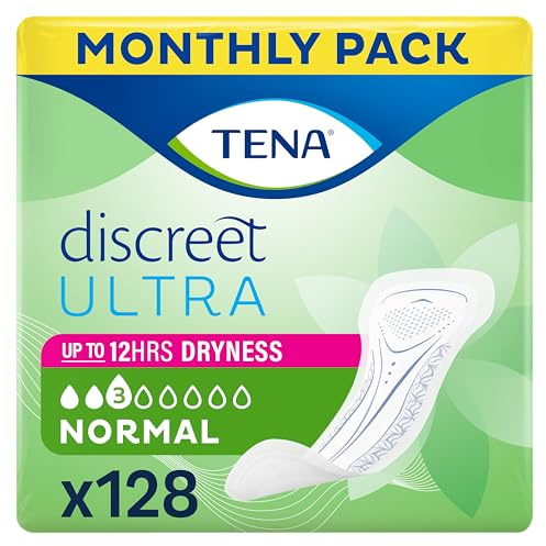 Tena Discreet Ultra Pad Normal Incontinence Pads for Women with Light Bladder Leaks, Thinnest Design Ever, Specifically Designed for Discreet Protection 8x16p