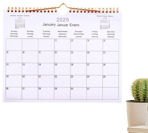 Calendario de pared anual 2025, calendario de pared 2025 | Calendario de pared multilingüe para la familia, planificador de citas, calendario de 12 meses, planificador mensual para seguir citas