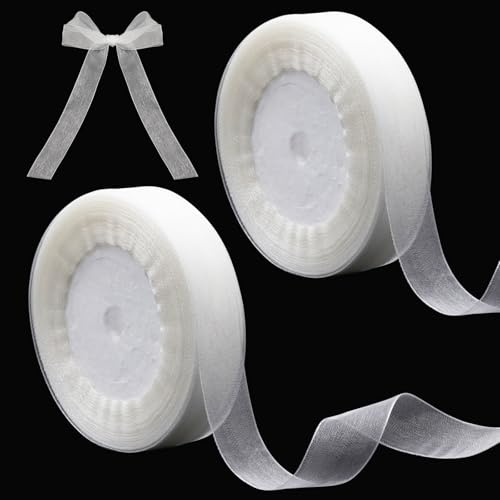 TNSLAND 2 Rollos Cinta de Raso Blanca, 20mm x 45m Cinta de Regalo Elegante, Lazo de Raso para Bodas, Navidad, Cumpleaños y Proyectos de Manualidades, Envoltura de Regalos