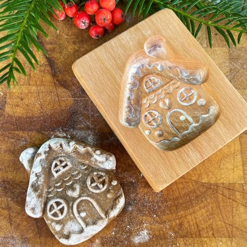 Keksform aus Holz, Buchenholz, Kekspresse, Stempelform, Holzhasen-Plätzchenform, für Küche, Backen, DIY Handwerk & Kuchen/Plätzchen, geeignet für Weihnachten, Thanksgiving, Halloween (Khaki-1)
