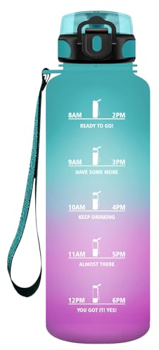 JAPORIA Gourde 1.5L, Gourde Sport, Bouteille Gym, Étanche & Réutilisable, Bouteille d'eau avec Marqueur de Temps et Filtre, sans BPA, pour Adulte, l'école, Voyage, Camping, Randonnée