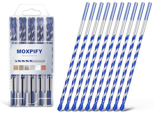 MOXPIFY 10pcs 6mm Masonry Drill Bit 150mm Extra Long, Tungsten Carbide Tip Concrete Drill Bits for Brick Wall Tile Porcelain (6mm x 150mm x 10, Tri. Shank)