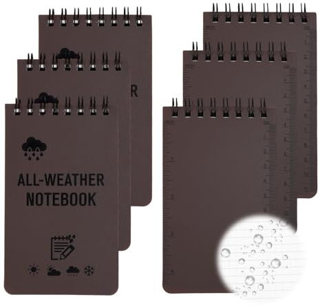EeYahYong 6 Pack Kleines Notizbuch Schreibblock Notizblock mit Spiralbindung, Wasserdichtes Taschenformat Outdoor Allwetter-Block für Feldnotizen Reise Aufzeichnungen Taktische Nutzung (braun)