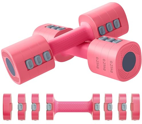 SPORTNOW Juego de Mancuernas Ajustables 4 en 1, 1/1,5/2/2,5 kg, Juego de Pesas y Mancuernas de Metal con Mangos Antideslizantes y Diseño Cuadrado, para Entrenamiento en Casa, Gimnasio, Rojo