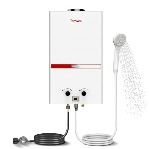 TOPWISH Propane Water Heater Tankless, 12L 3.16GPM Portable Instant Gas Hot Water Heater 81,800 BTU with Digital Display Overheating Protection for Outdoor Camping RV Cabin