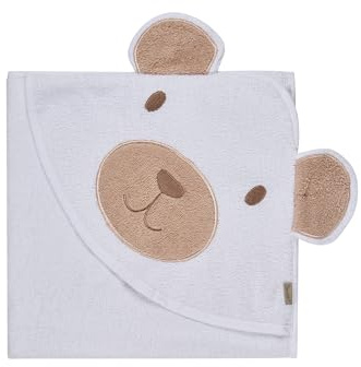 Sterntaler Kapuzenbadetuch Bär BO, Baby-Badetuch mit Kapuze, saugfähige Baumwolle, süße 3D-Ohren, weich und pflegeleicht, 100×100×0,5 cm, weiß