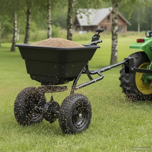 Mokuyary Épandeur Noir 53 x 108 x 74 cm PVC et Acier, Épandeur pour Sable Jardin Graines Fleurs à semer Gravier Fertilisant Gazon Pelouse a semer