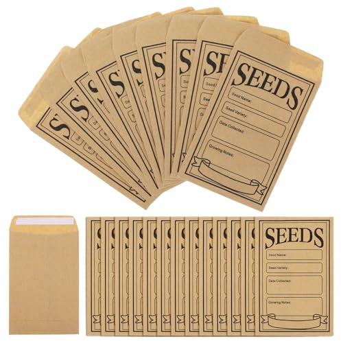 100 Seed Envelopes Brown Envelopes Seed Packets 3.2 x 4.7in Kraft Paper Self Adhesive with Writable Template for Gardeners Seed Saving Collecting Vegetable Flower Herb Use Durable Natural Kraft Paper