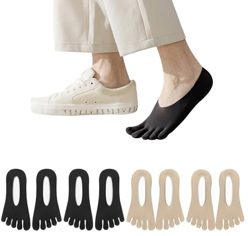 AffeGifts ankelstrumpor herr 4 par, låg skärning issilke tåstrumpor män med klack handtag för sommar män tåstrumpor för loafers och sneakers skor EU storlek 40–44