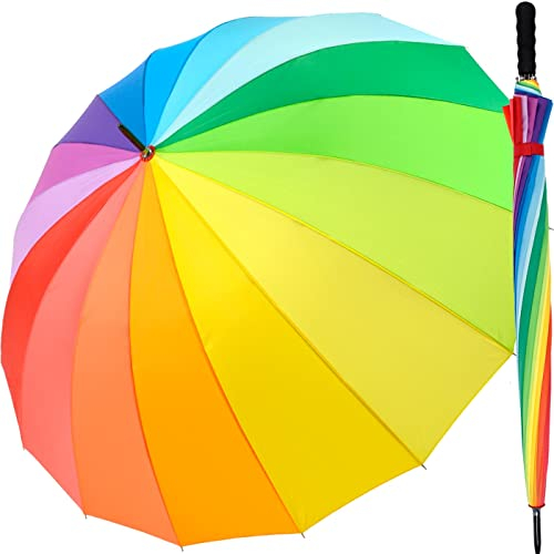 iX-brella Parapluie Motif multicolore arc-en-ciel Taille XXL 129 cm Parapluie léger, de grande taille, avec poignée douce