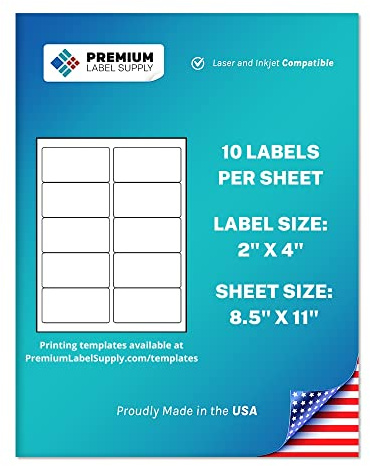 Premium Label Supply White Sticker Address Labels – 2 x 4 – Laser/Inkjet Compatible – (10 per Sheet), 100 Sheets – 1,000 Total Adhesive Labels
