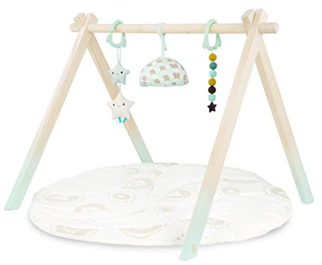 B. toys – Spielbogen aus Holz mit Krabbeldecke – Spieldecke für Babys und Neugeborene – 3 Sensorik Babyspielzeuge – Baumwollmatte – Holz Activity Center – Starry Sky