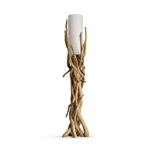 Bressmer Villa Premium-Qualität Treibholz-Stehlampe | Handgefertigte Stehlampe aus recyceltem Teakholz | luxuriös rustikale Stehleuchte Holz für das Wohnzimmer mit Weiß-Leinenschirm & E27-Fassung