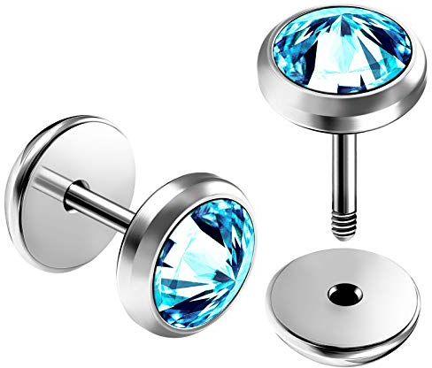 KJM FASHION 2 STK Edelstahl 1,2mm 16g 6mm Fake Plug Kristalle Gauge Ohr Earring Stäbe Stecker Piercing Schmuck 5567