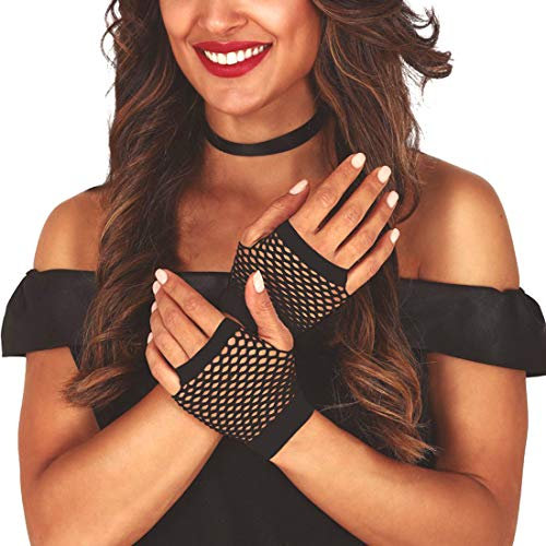NET TOYS Fingerlose 80er Jahre Handschuhe ohne Finger - Schwarz - Schrilles Frauen-Kostüm-Zubehör Party-Netzhandschuhe - EIN Highlight für Fasching & Mottoparty