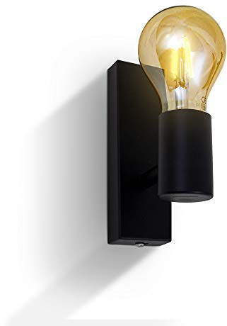 B.K.Licht Lampada da parete orientabile in metallo nero, adatta per 1 lampadina E27 non inclusa max. 60W, applique da muro per salotto o sala, faretto stile industriale per entrata o scale IP20
