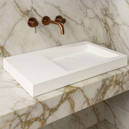 Vasque salle de bain 80 cm suspendue blanche sans percement en Solid surface - Passoa II D