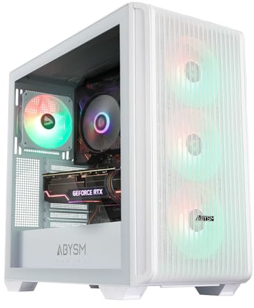 ABYSM Gaming Caja PC Gamer Danube KAMP BX300 White ATX con Cristal Templado y Rejilla Frontal, Cuatro Ventiladores ARGB 120 mm y 3 Puertos USB