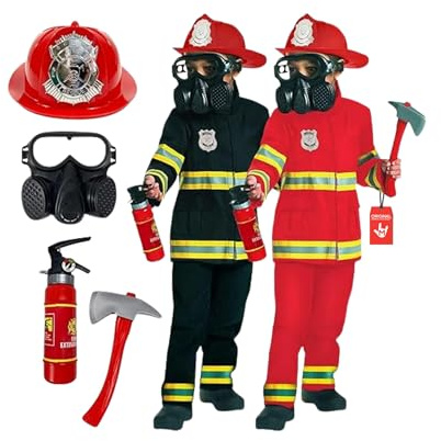 Morph Disfraz Bombero Niño, Disfraz Halloween Niño | Camiseta Roja, Pantalón, Casco, Máscara & Hacha, Extintor de Agua, Perfecto para Halloween, Ideal para Juegos de Rol