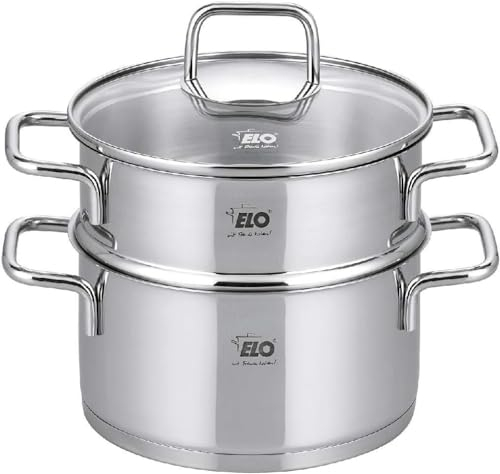 ELO 7271826 Cuiseur vapeur inox, cuit vapeur, petit à vapeur, Acier inoxydable, Verre, 18 x 9,5 cm, Gris, Argenté