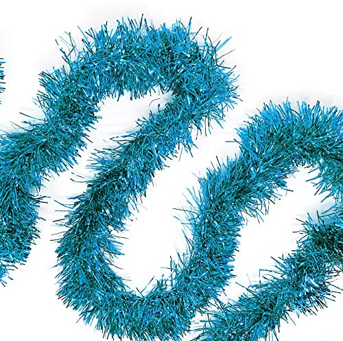 Allgala Turquoise Tinsel Garland, 50 Feet Christmas Metallic Foil Tinsel Garland Decoration for Holiday Tree Walll Rail Home Office Event Fall Thanksgiving Decoration