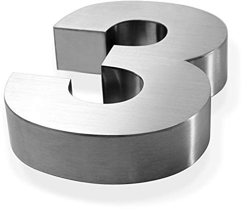 Numero civico 3D in acciaio inox 30 mm di profondità, spazzolato e antiruggine, con materiale di montaggio (3)