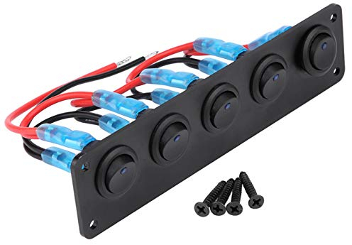 12V Wippschalter Wasserdicht, Kfz Schalter 12V Wasserdicht, Wasserdichtes 5 Gang Ein Aus Kippschalterfeld Blaue LED Rundschaltuhr für PKW Anhänger LKW SUV Marine Schiff RV Schiff