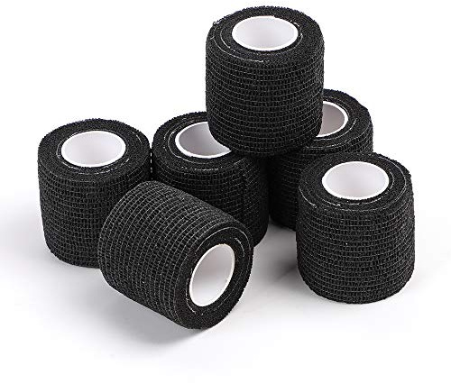 STIGMA 6 Stück Einweg Tattoo Griffband Tattoo Grip Cover Wrap Elastisches selbstklebendes Bandagenband für den Tattoo Maschine Grip Schwarz (2 x 5 Yards) TC622