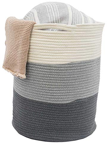 DuneDesign 50l Wäschekorb Geflochten - 46cm hoch Baumwoll Korb Aufbewahrung - Wäschesammler Kinder Korb Wickelkommode Baby Wäschekorb Wickeltisch - Aufbewahrungskorb Spielzeug - Deko Körbe Geflochten