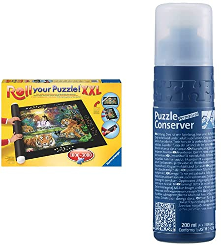 Ravensburger Roll Your Puzzle XXL - Puzzlematte für Puzzles mit bis zu 3000 Teilen, Puzzleunterlage & Puzzle-Conserver - Transparenter Puzzlekleber um Puzzles zu fixieren und aufzuhängen, 200 ml