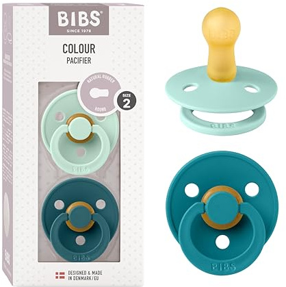 BIBS Colour Ciuccio confezione da 2 pezzi. Privo di BPA, Misura 2 (6-18 mesi), Nordic Mint/Forest Lake