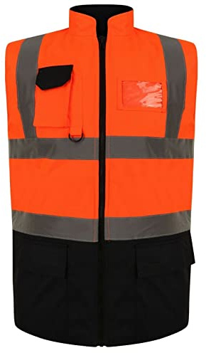 Ploutos - Hi Vis Viz Bodywarmer Fleece Lined Reversible Body Warmer Vest ~ High Visibility Reflective Workwear Security Safety Wear Warm Gilet Waistcoat Top (XXL, Orange/Navy)