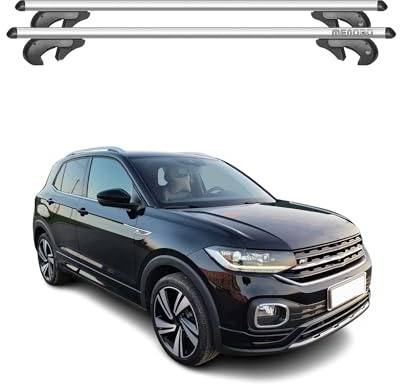Menabo Dachträger Grundtäger kompatibel mit VW T-Cross 2018-2025 Aluminium 90kg Silber 2tlg Offene Reling für Fahrradträger, Dachboxen, Skiträger Abschließbar