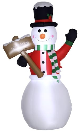 Outsunny Aufblasbarer Schneemann 180 cm mit Schild mit LED Licht IP44 | Aufblasbare Weihnachtsdekoration, Weihnachtsdeko, Wasserdichter Weihnachtsfiguren