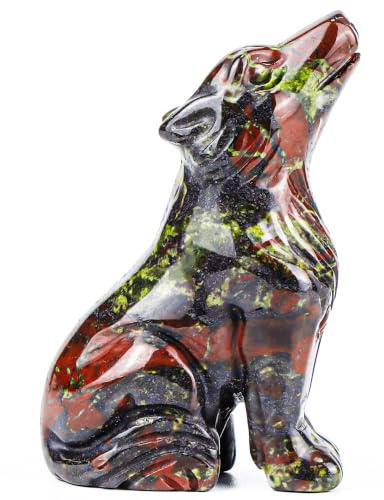 SM SMQARTCRYSTAL 2 Dragon Blood Stone Carved Crystal Wolf Statue and Figurine Ornament Wildlife Animal Wolves Sculpture Wolf Gifts For Men Women