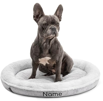 lionto Hundebett Rund in Donut-Form, Ø 65 cm, Grau, personalisiert